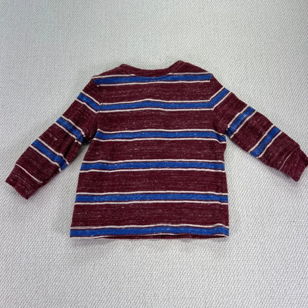 OshKosh B'gosh Henley Shirt Baby Boys 9M Maroon Blue Striped Long Sleeve Top